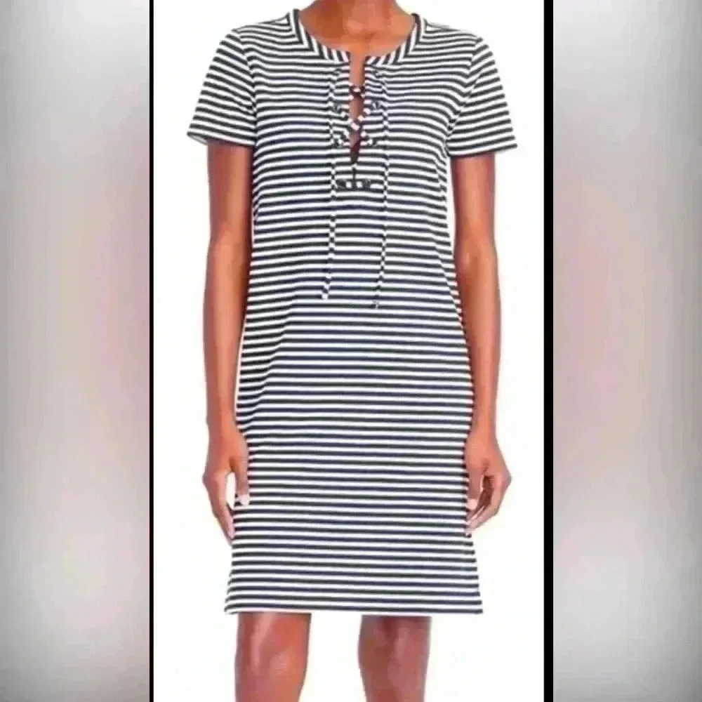 J. Crew Women's Dress Size XXS Striped Short Sleeve Tie-Front Casual